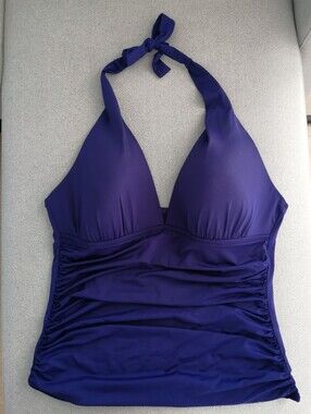 La Blanca Island Goddess Halter Tankini Top Blue/Purple Plus Size 16